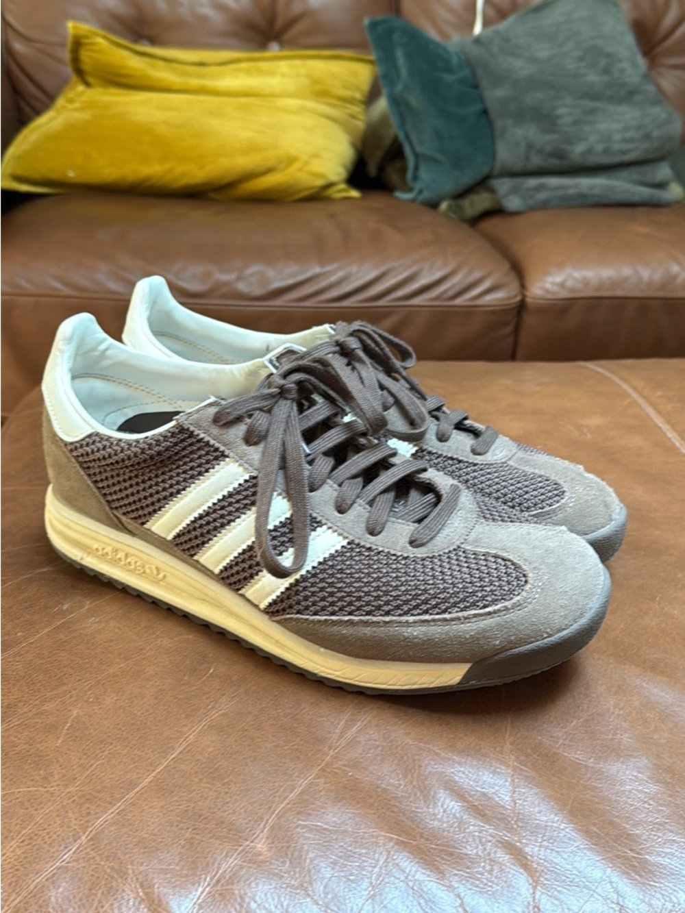 adidas SL72 Brown Mesh Suede Lace-Up Sneakers